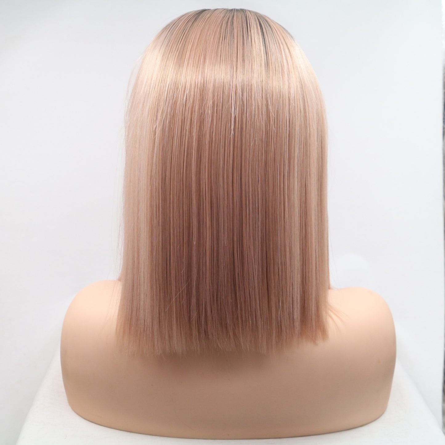 12" Blonde/Pink/Brown Root Straight Lace Front Synthetic Mid-length Wig