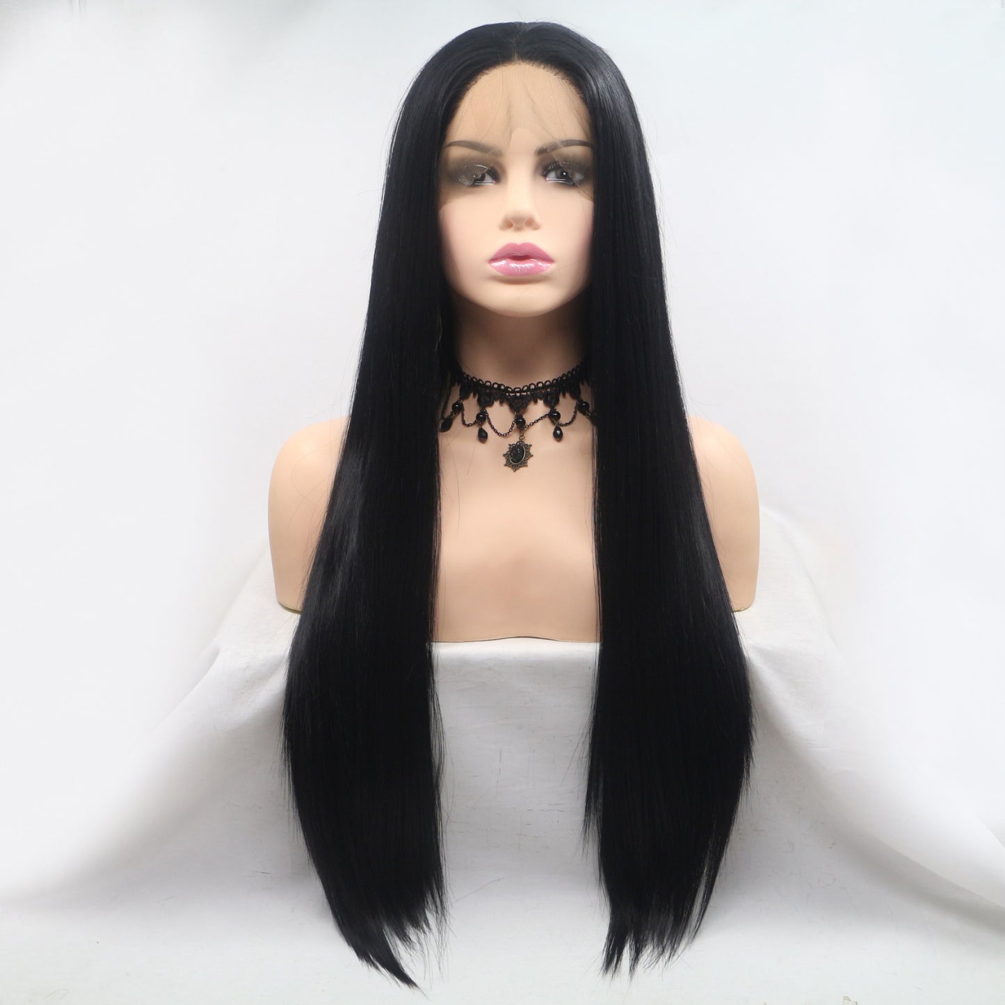 24'' Black Straight Long Lace Front Synthetic Wig