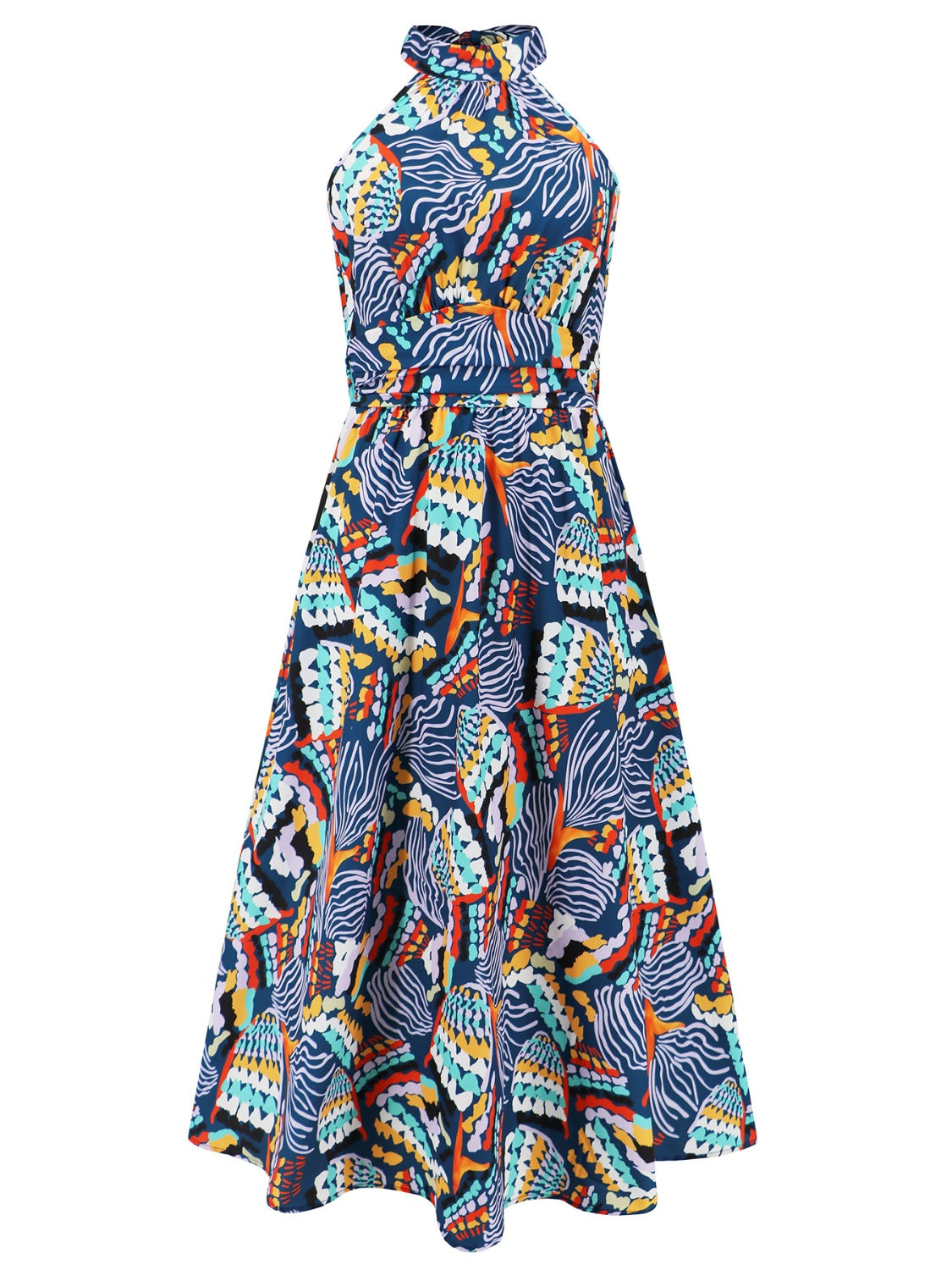 Ruched Printed Halter Neck Sleeveless Dress (4 Variants)