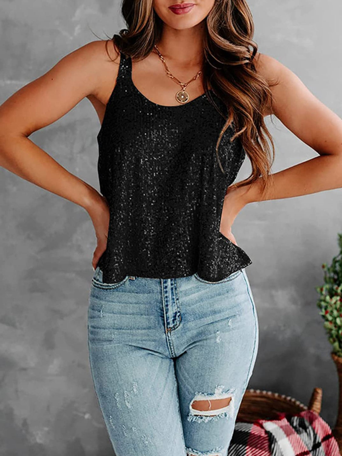 Sequin Scoop Neck Tank