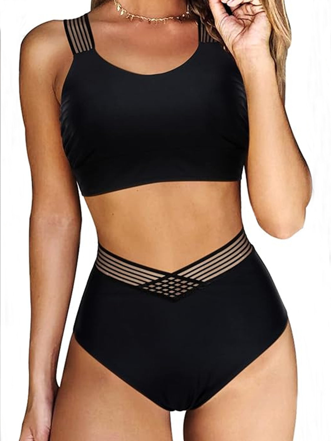 Crisscross Wide Strap Two-Piece Swim Set (2 Variants)