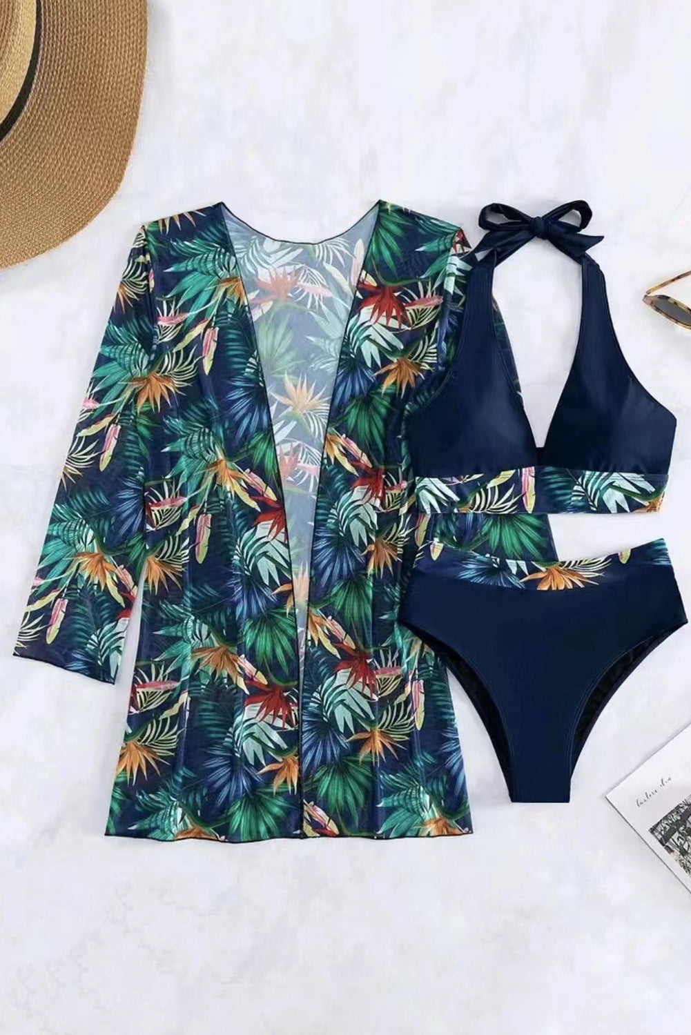 Printed Halter Neck Three-Piece Swim Set (3 Variants)