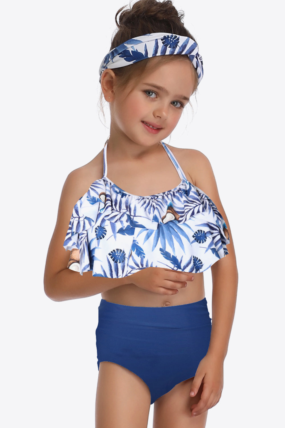 Girls Printed Layered Halter Neck Two-Piece Swim Set