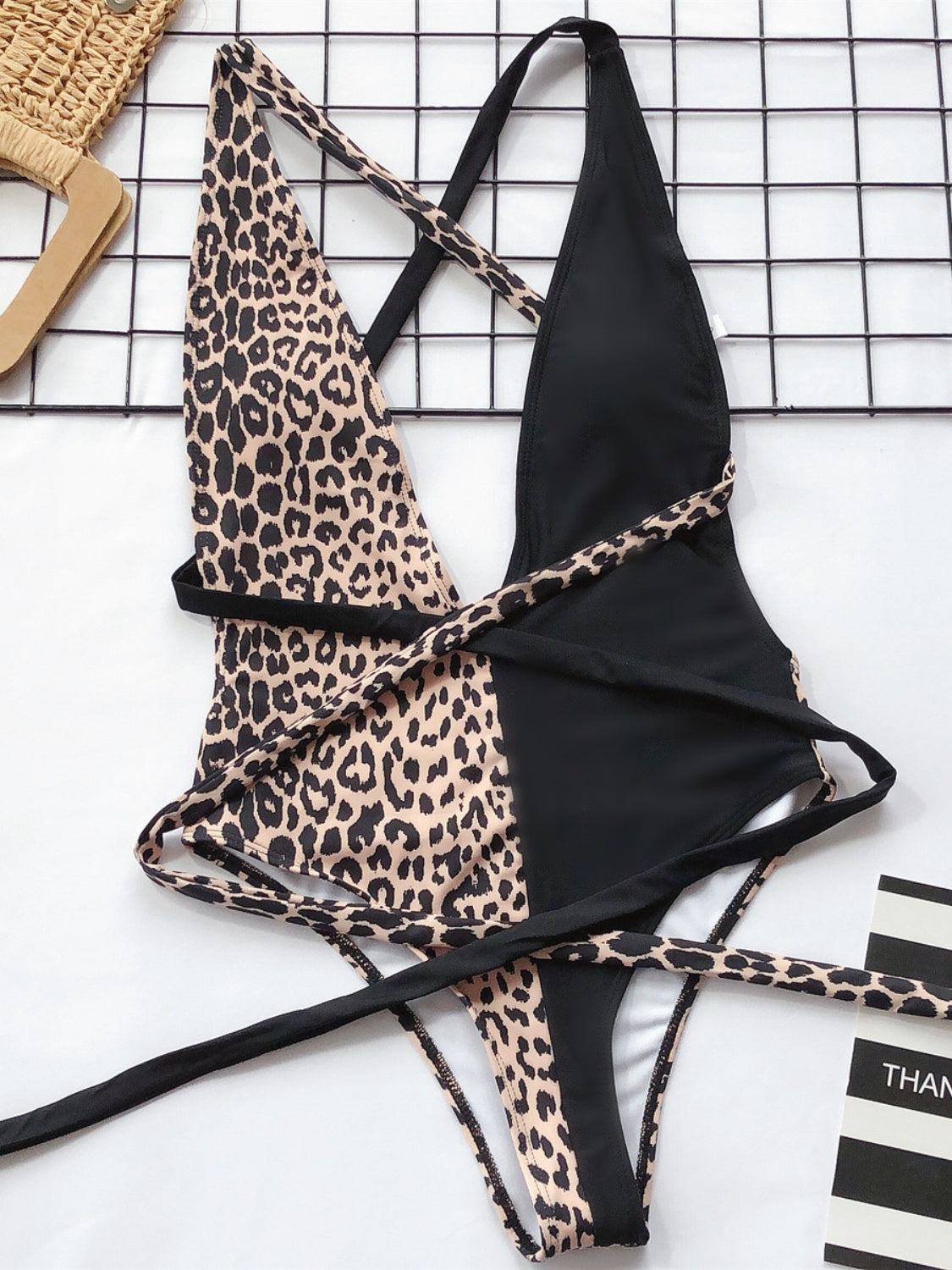 Tied Leopard Plunge One-Piece Swimwear (3 Variants)