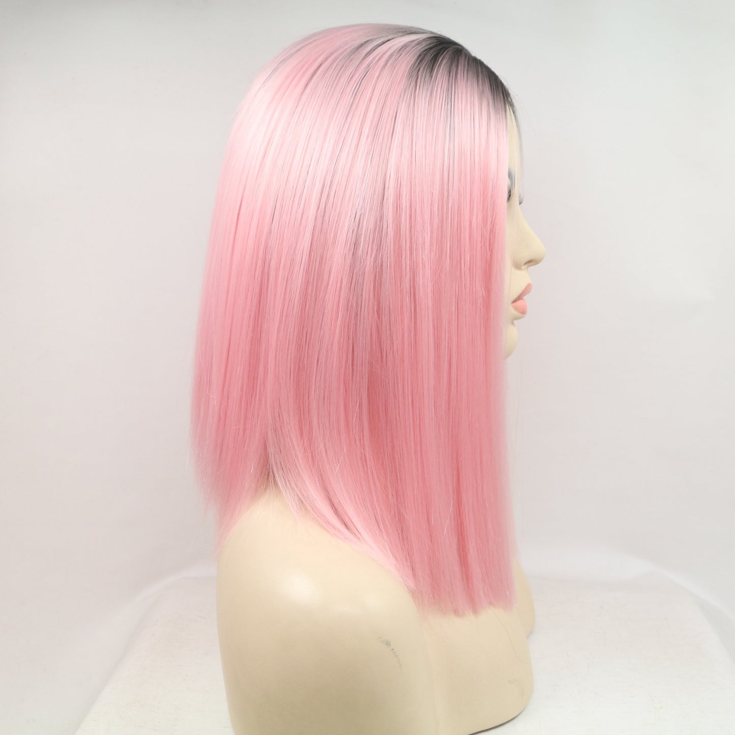 12" Pink/Brown Root Straight Lace Front Synthetic Mid-length Wig