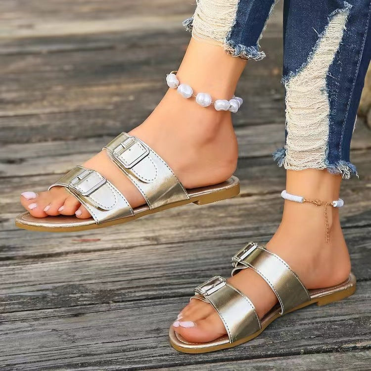 Open Toe Double Buckle Sandals (2 Variants)