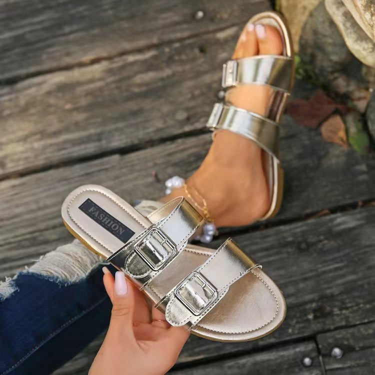 Open Toe Double Buckle Sandals (2 Variants)