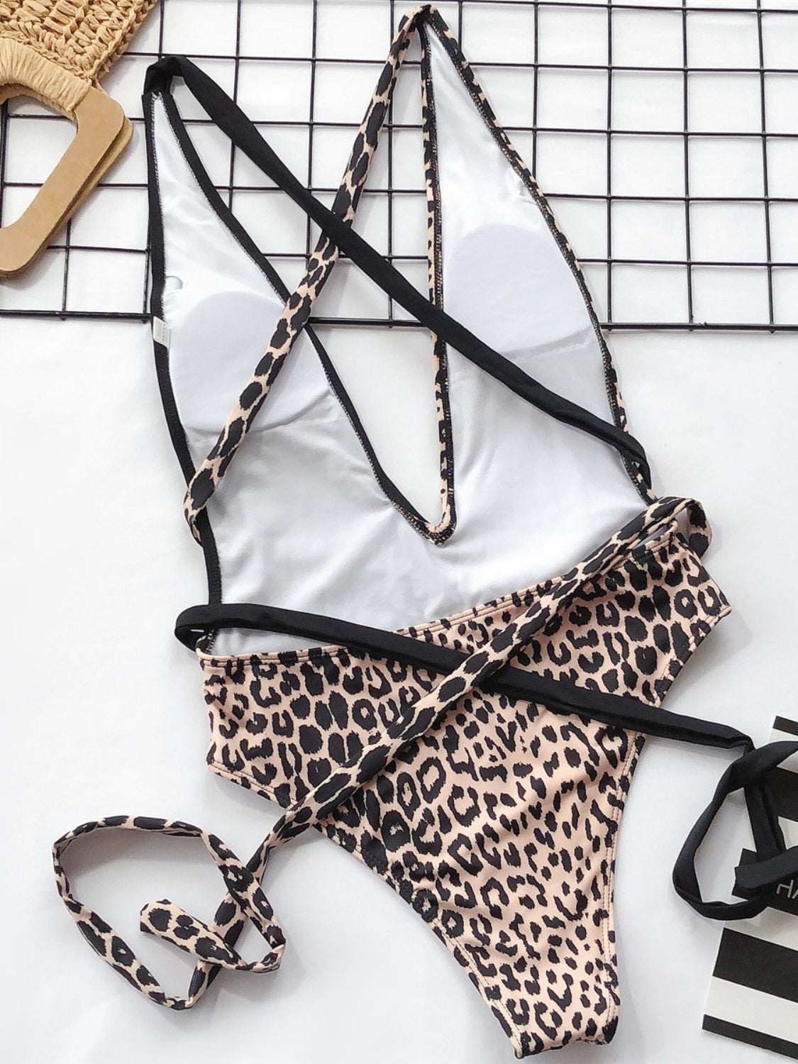 Tied Leopard Plunge One-Piece Swimwear (3 Variants)