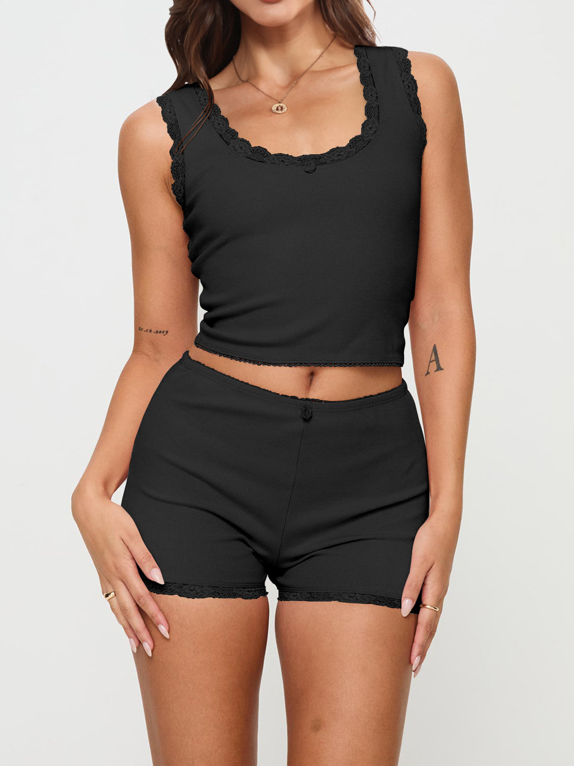 Scoop Neck Wide Strap Top and Shorts Set