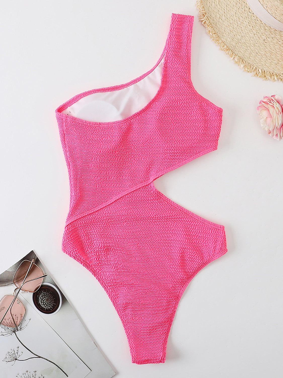 Cutout One Shoulder One-Piece Swimwear (5 Variants)