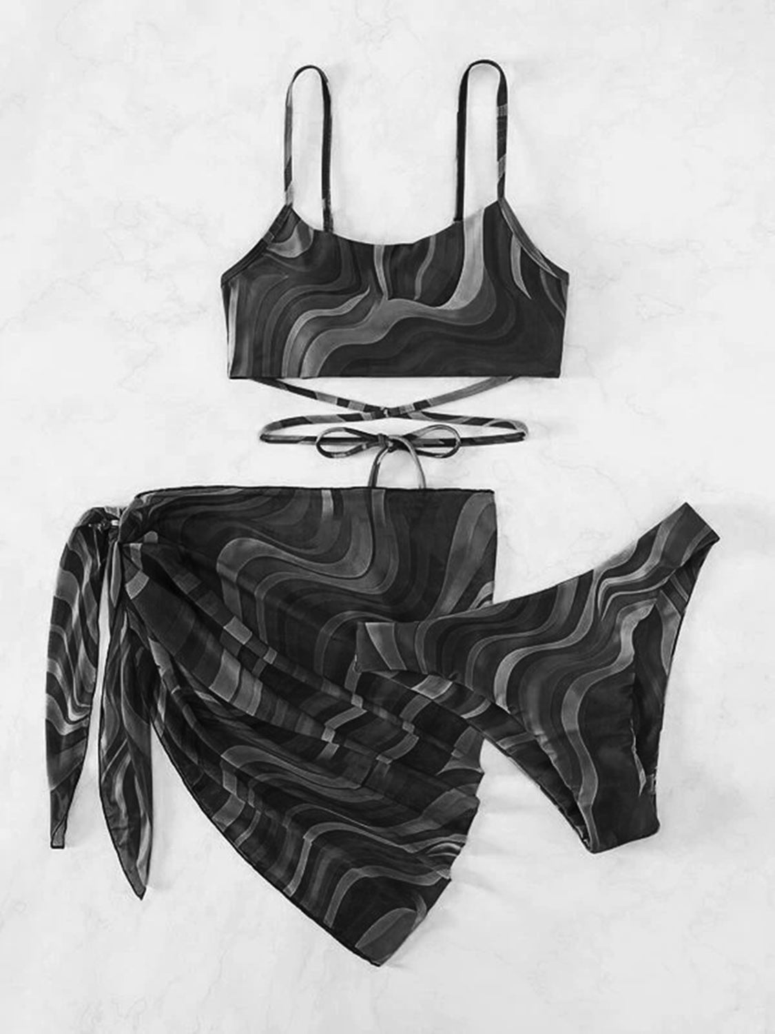 Tied Printed Three-Piece Swim Set (4 Variants)