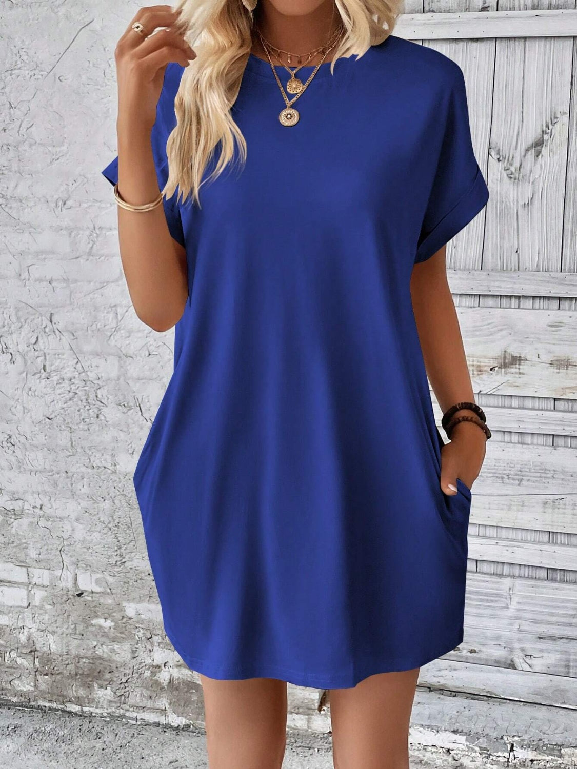 Round Neck Short Sleeve Mini Dress (8 Variants)