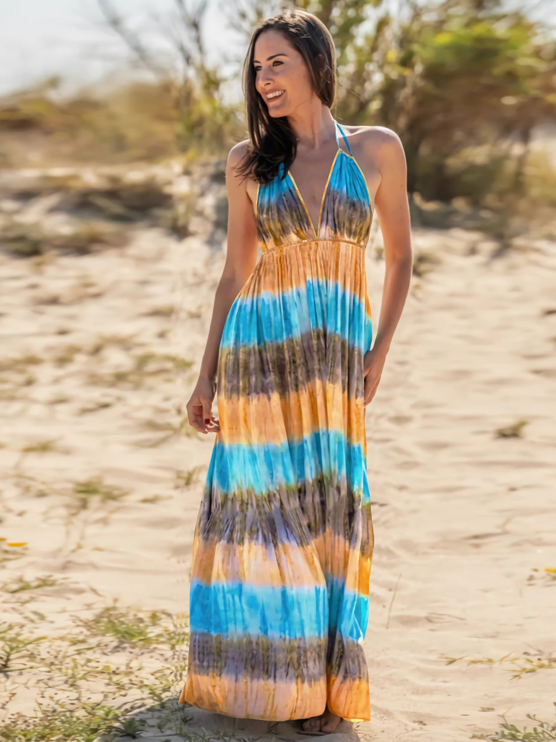 Tie-Dye Halter Neck Sleeveless Dress (3 Variants)