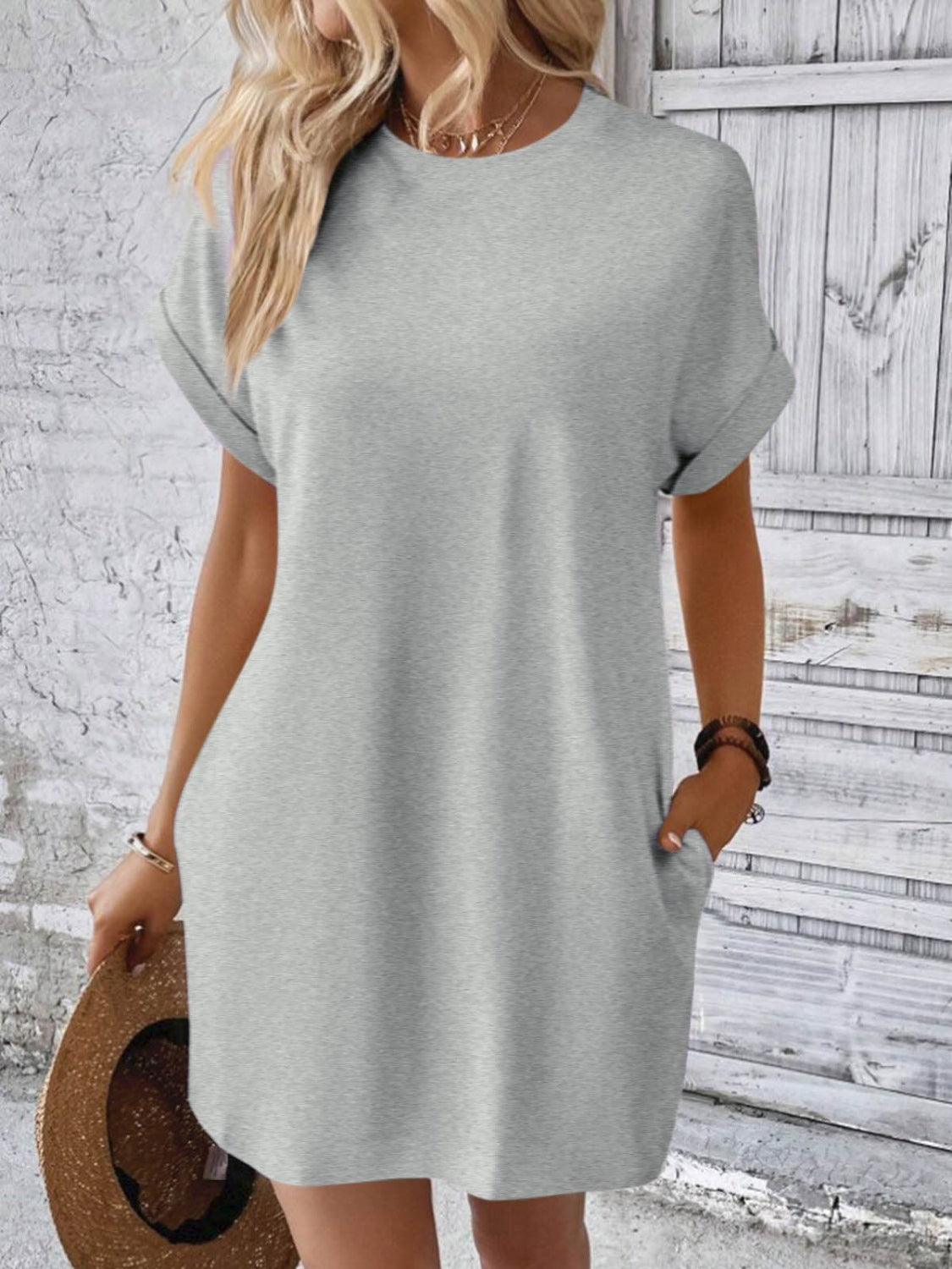 Round Neck Short Sleeve Mini Dress (8 Variants)