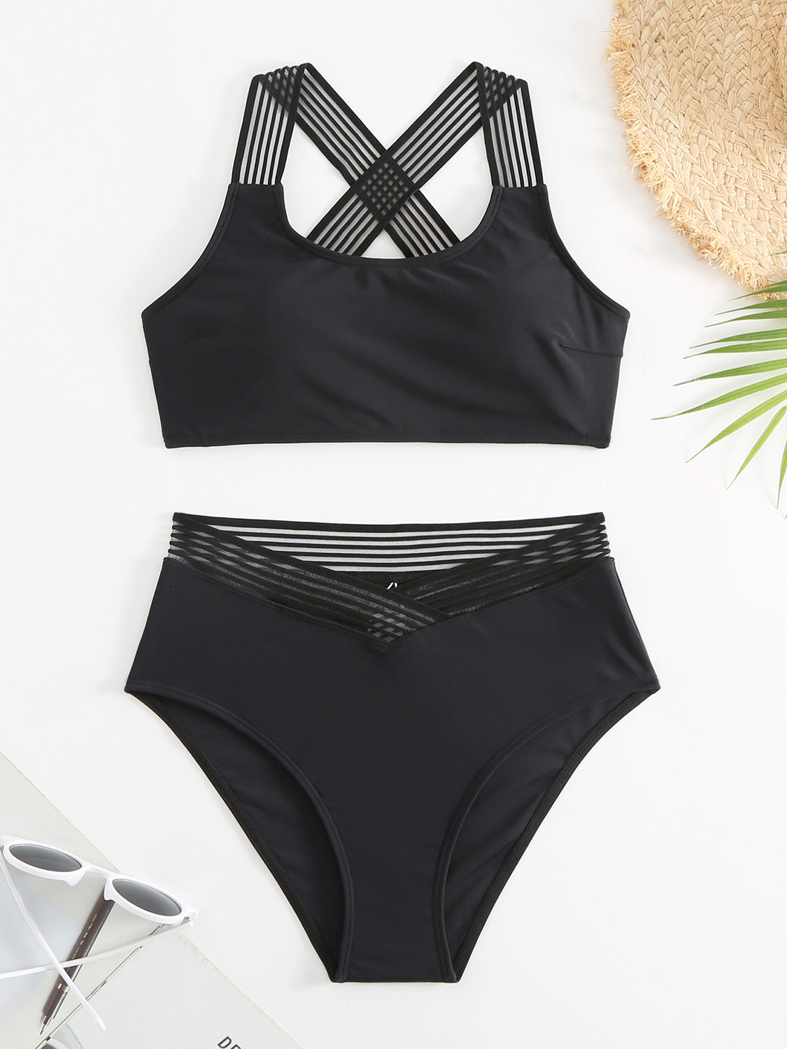 Crisscross Wide Strap Two-Piece Swim Set (2 Variants)