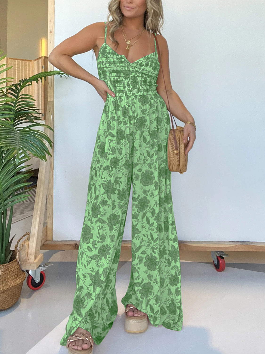 Spaghetti Strap Wide Leg Jumpsuit (Regular/Full Sizes) (6 Variants)