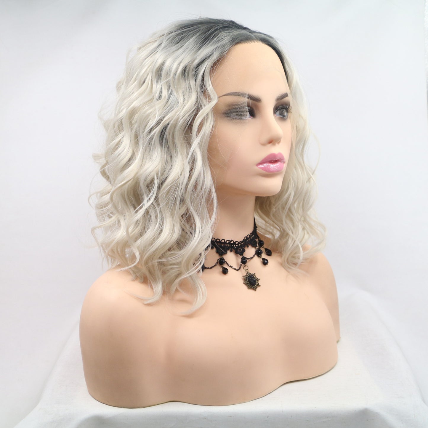 12" Blonde/Black Ombre Lace Front Synthetic Mid-length Wavy Wig