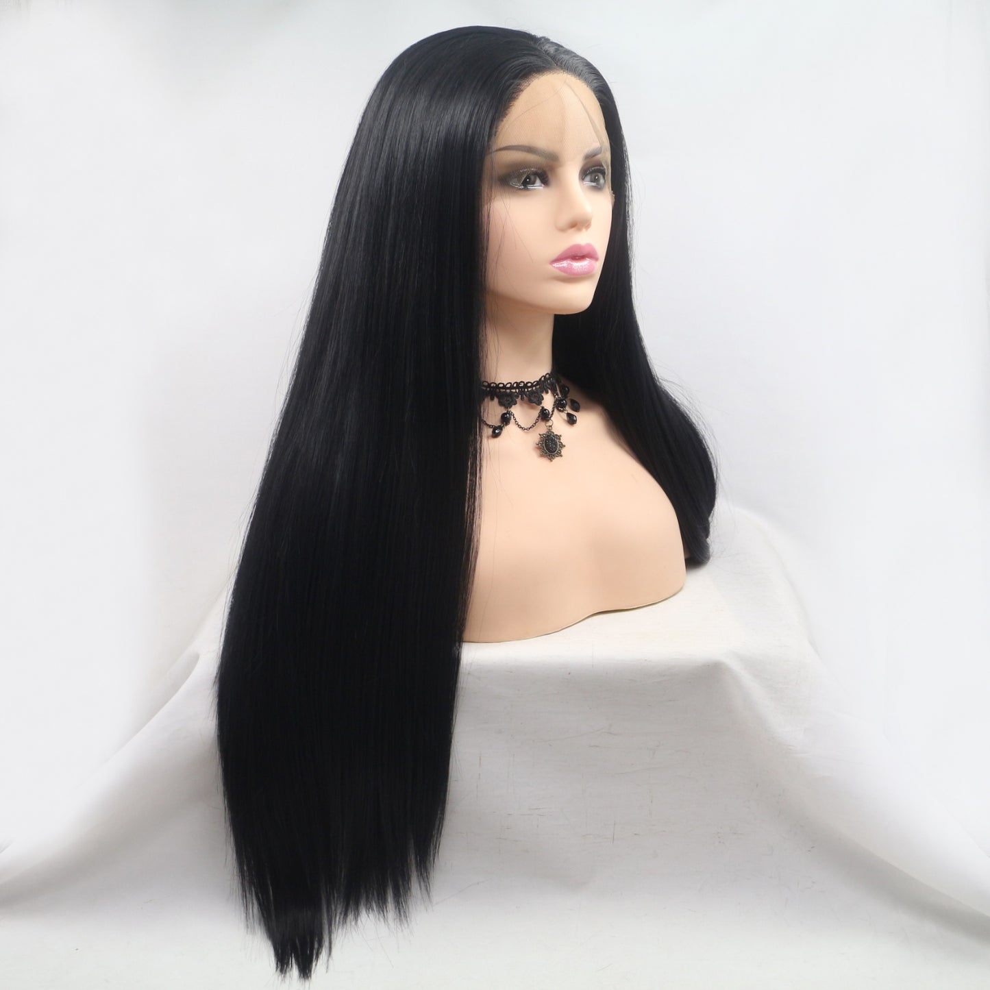 24'' Black Straight Long Lace Front Synthetic Wig