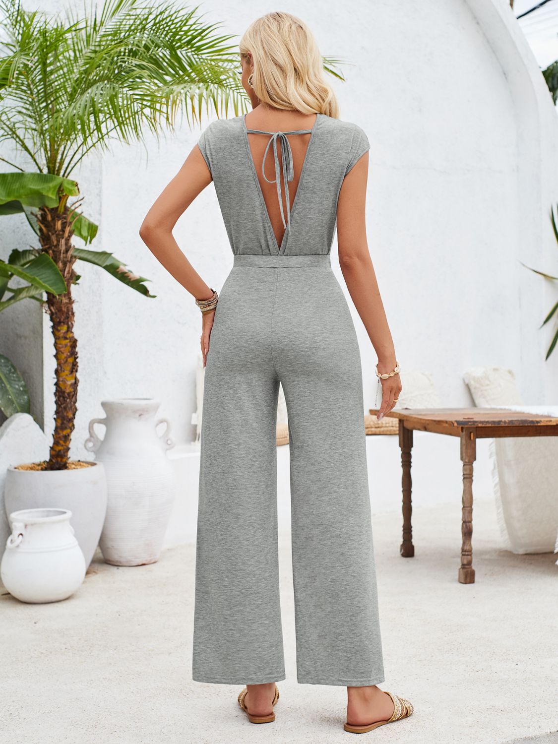 Twisted Round Neck Cap Sleeve Jumpsuit (3 Variants)