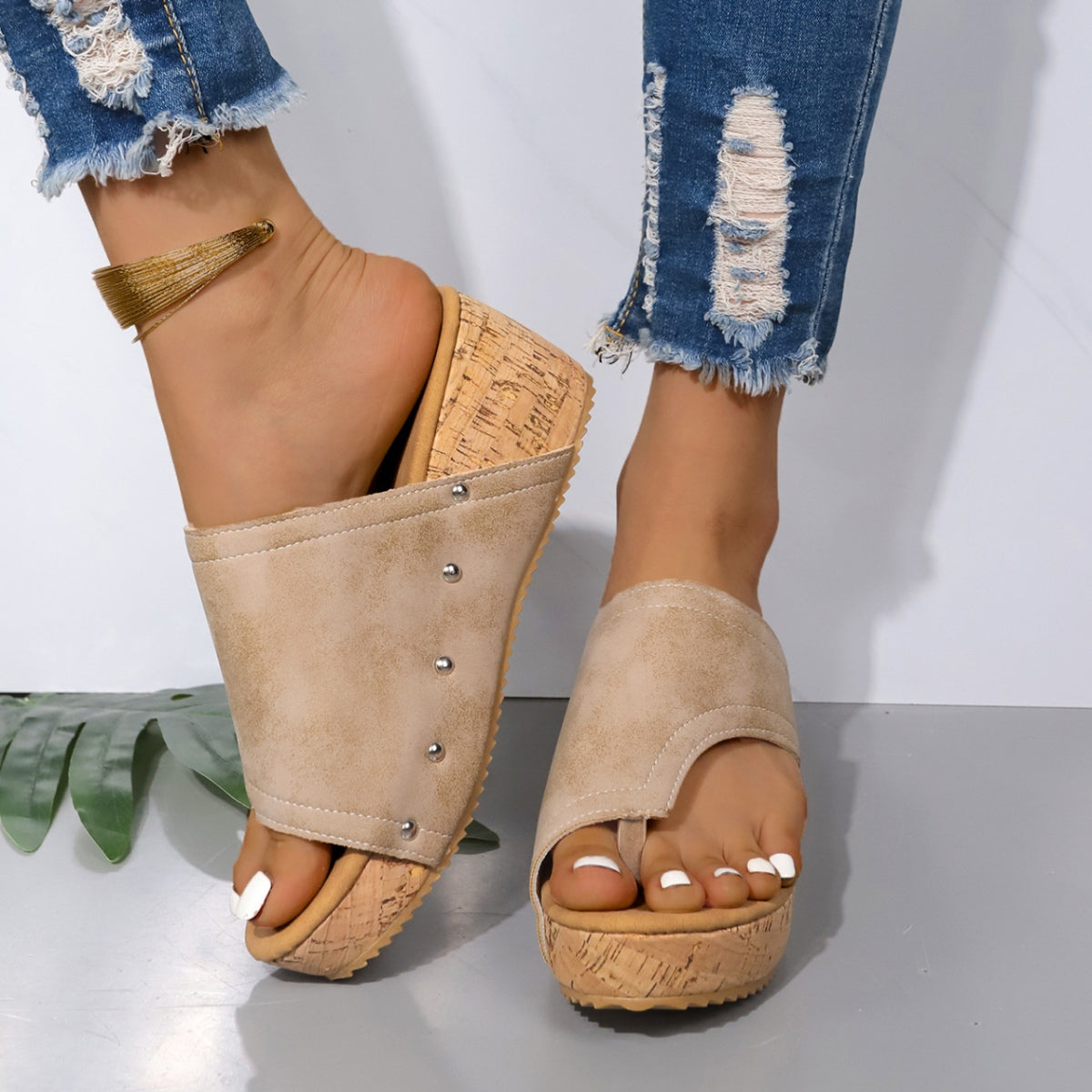 Wrapped Toe Studded Wedge Sandals (3 Variants)