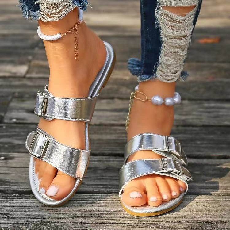 Open Toe Double Buckle Sandals (2 Variants)