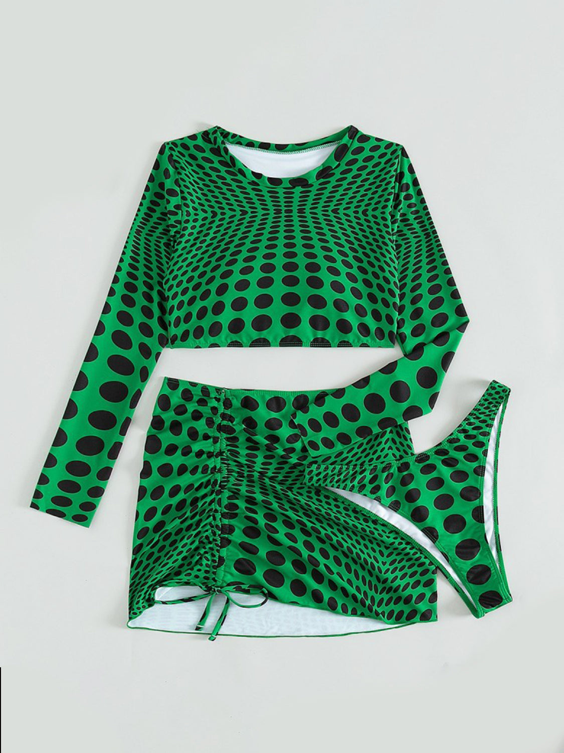 Polka Dot Long Sleeve Three-Piece Swim Set (2 Variants)