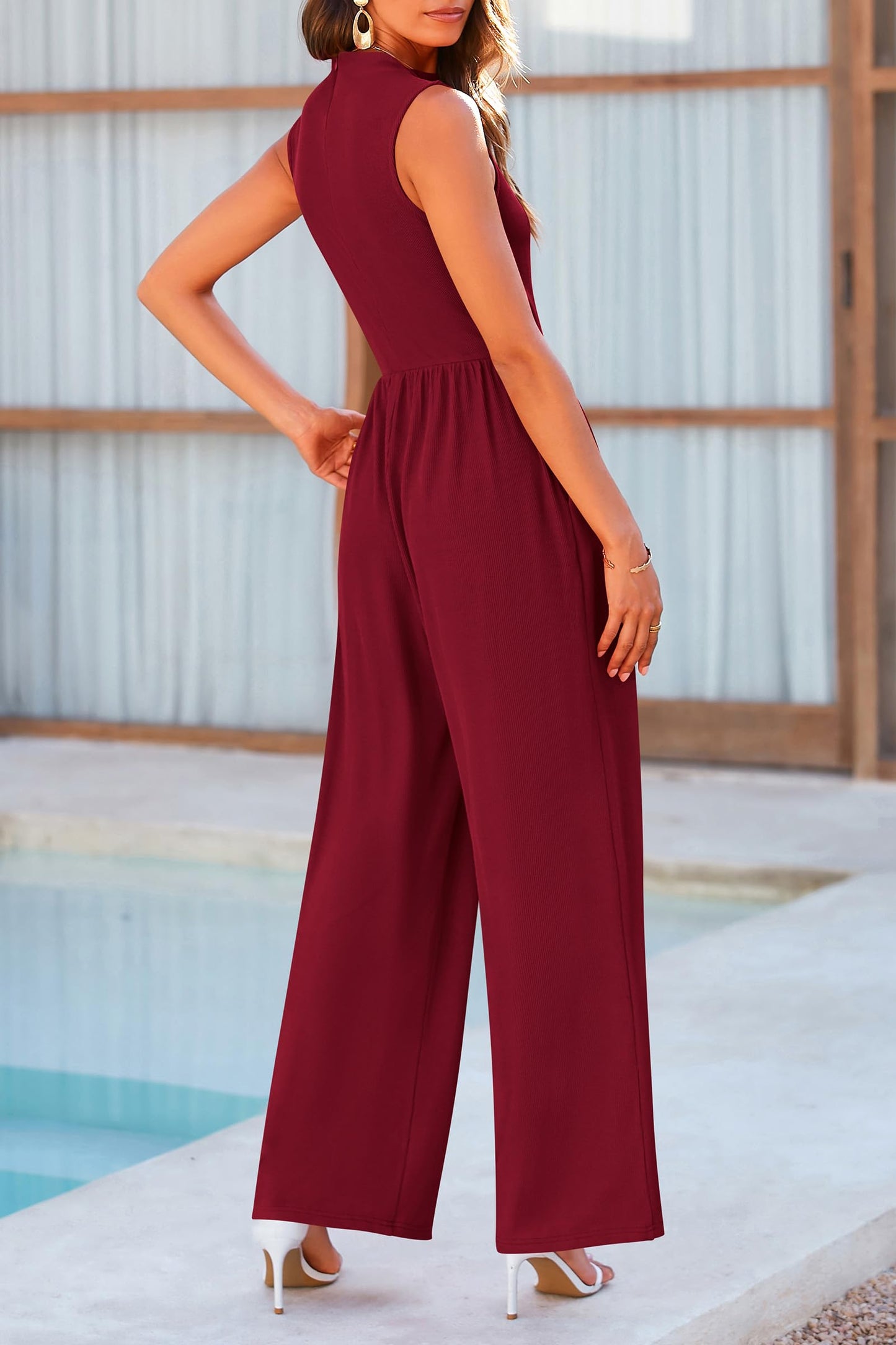 Mock Neck Sleeveless Wide Leg Jumpsuit (6 Variants)