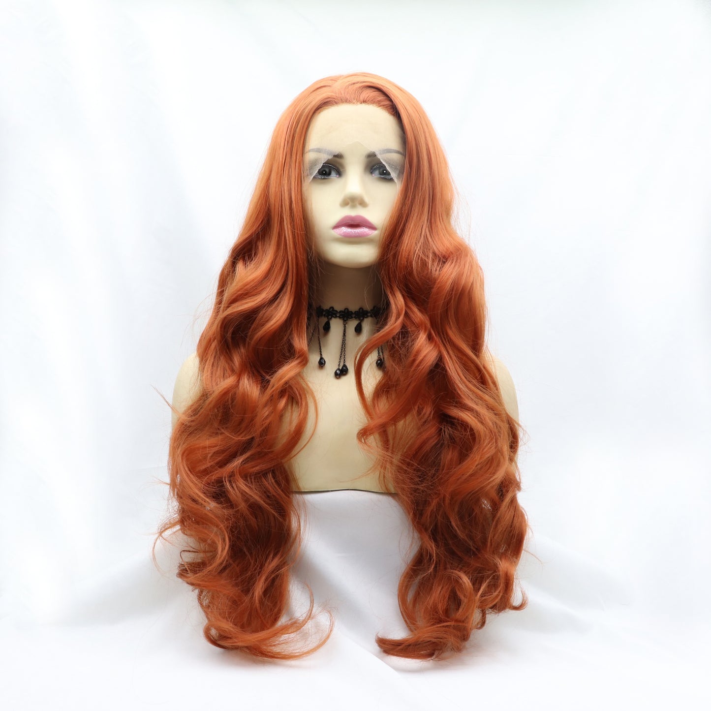 24'' "Red Head" Orange Long Deep Wave Lace Front Synthetic Wig