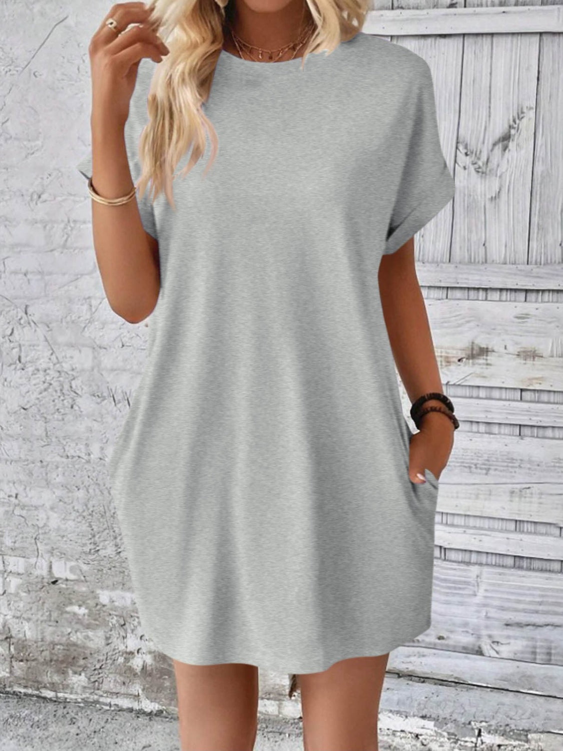 Round Neck Short Sleeve Mini Dress (8 Variants)