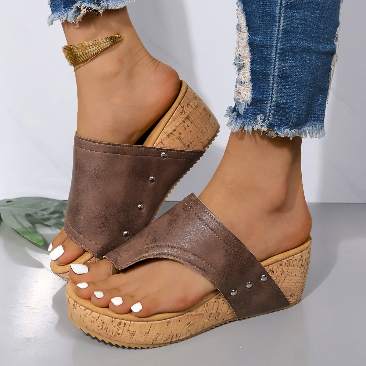 Wrapped Toe Studded Wedge Sandals (3 Variants)