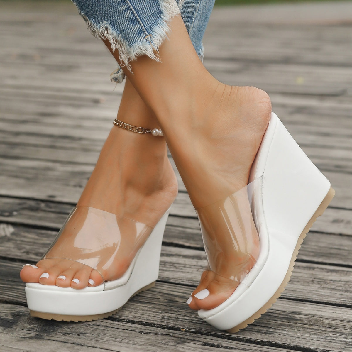 Clearly Stacked Open Toe Wedge Sandals