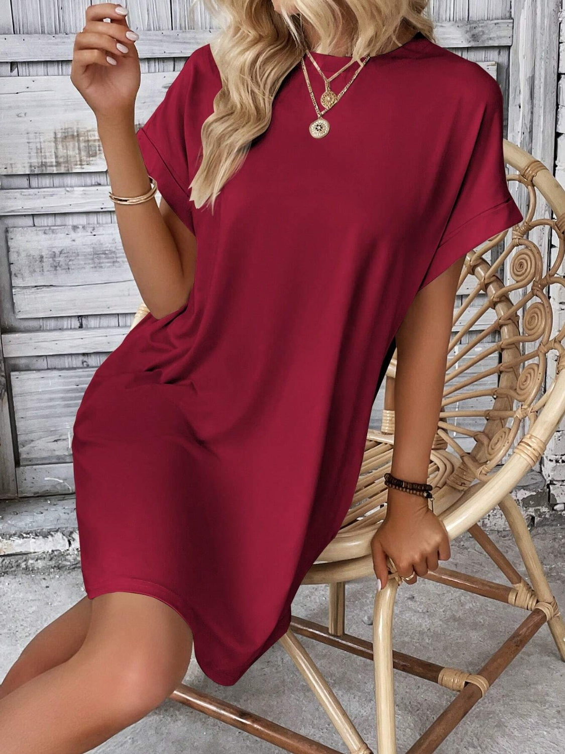 Round Neck Short Sleeve Mini Dress (8 Variants)