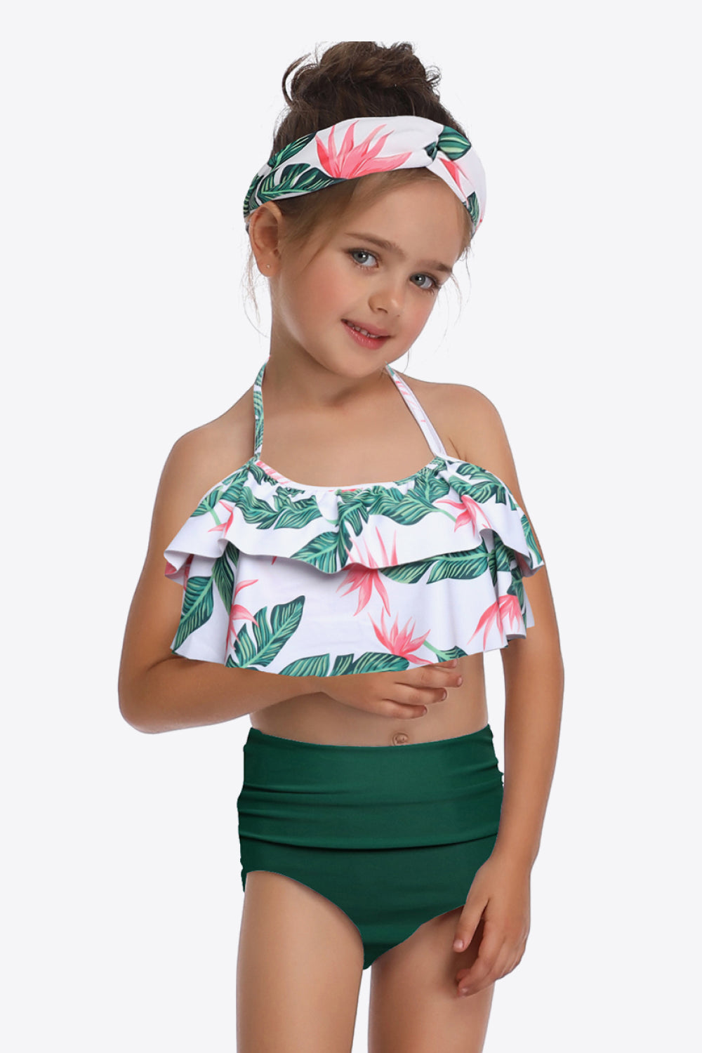 Girls Printed Layered Halter Neck Two-Piece Swim Set