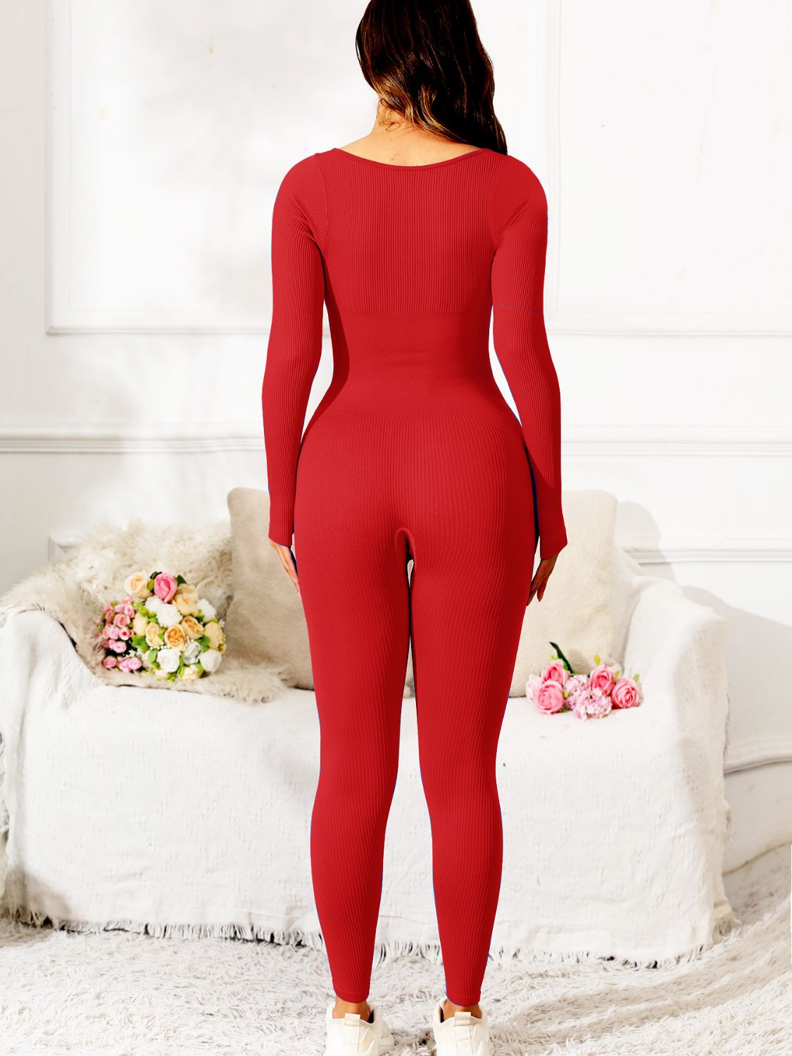 Scoop Neck Long Sleeve Active Jumpsuit (5 Variants)