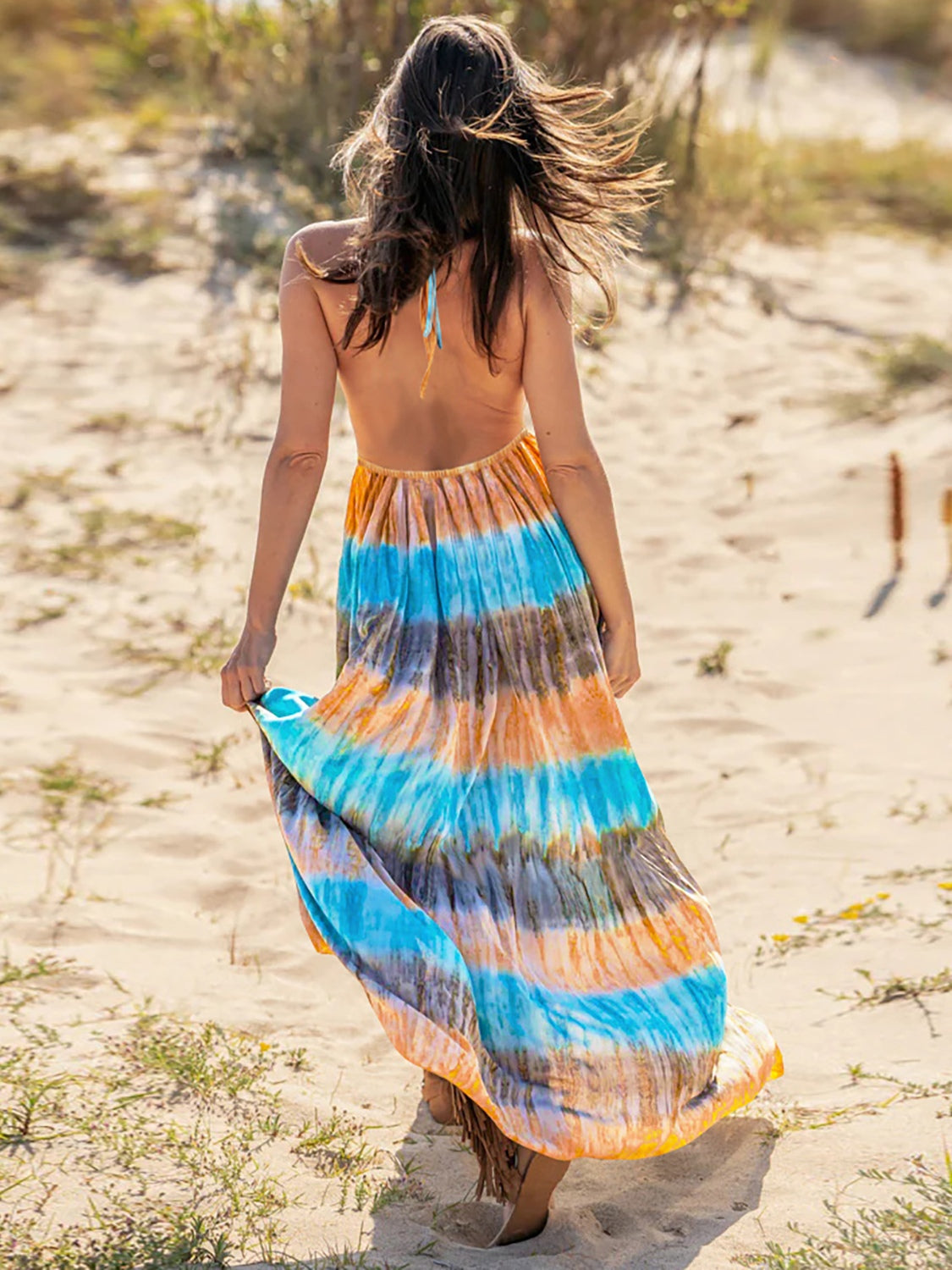 Tie-Dye Halter Neck Sleeveless Dress (3 Variants)