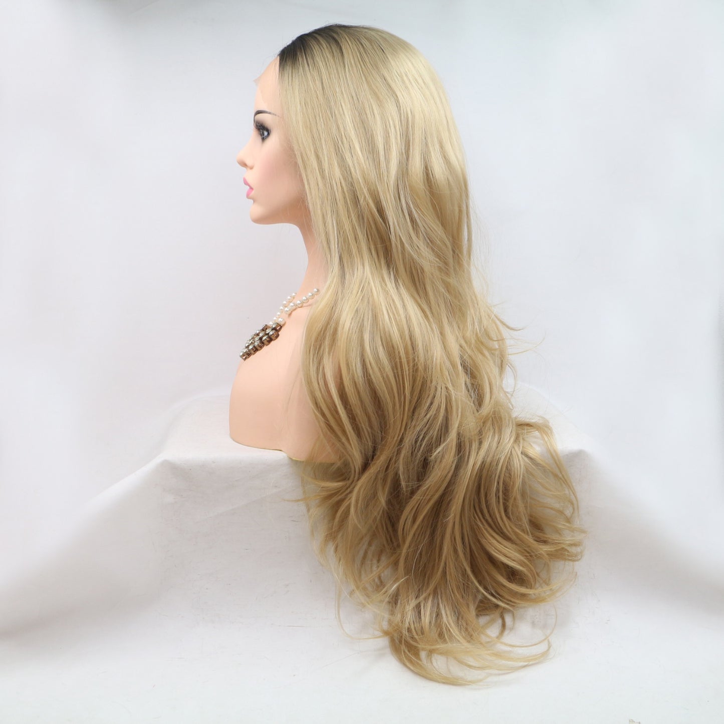 24'' Blonde/Brown Root Lace Front Long Loose Wave Synthetic Wig