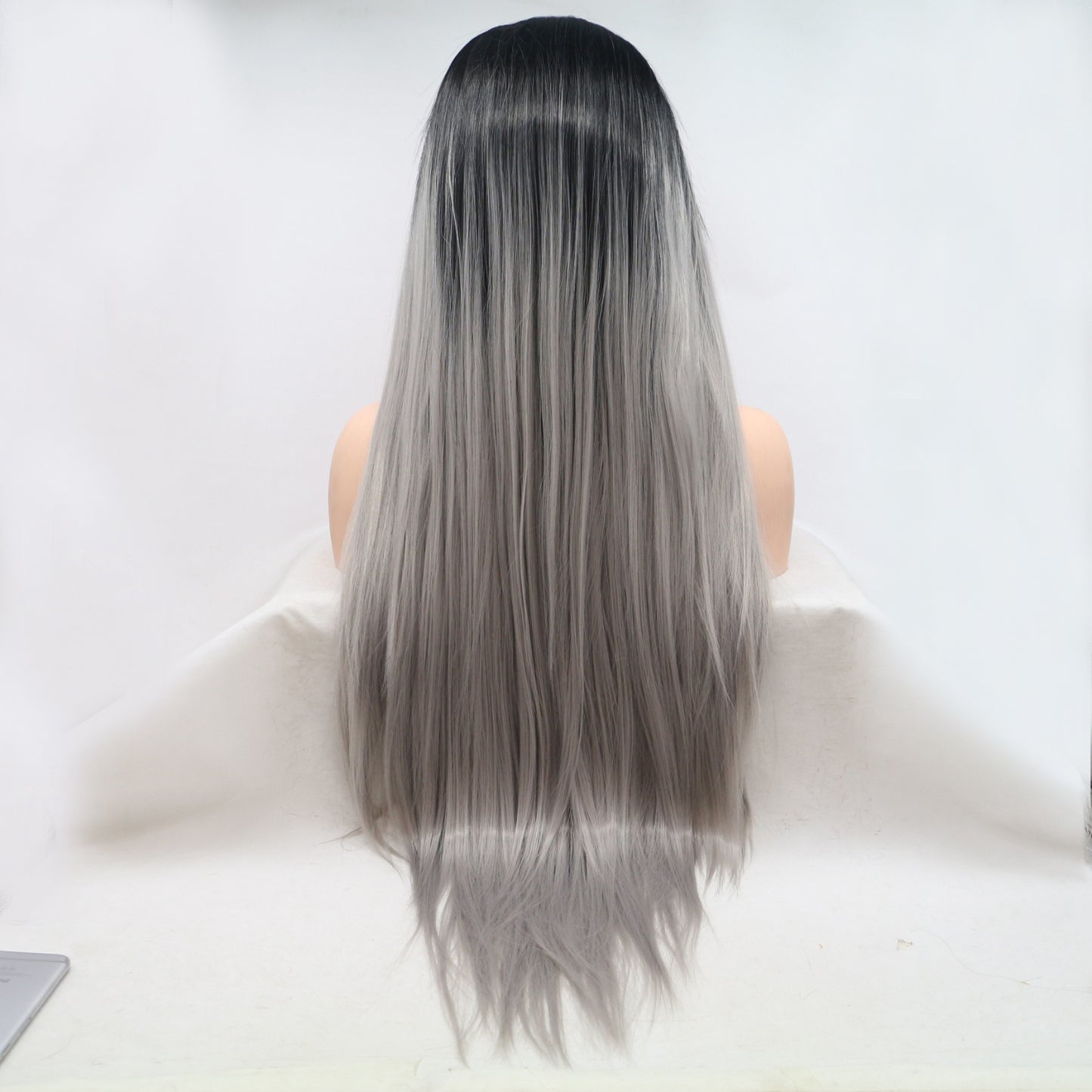 24'' Gray/Black Ombre Long Straight Lace Front Synthetic Wig