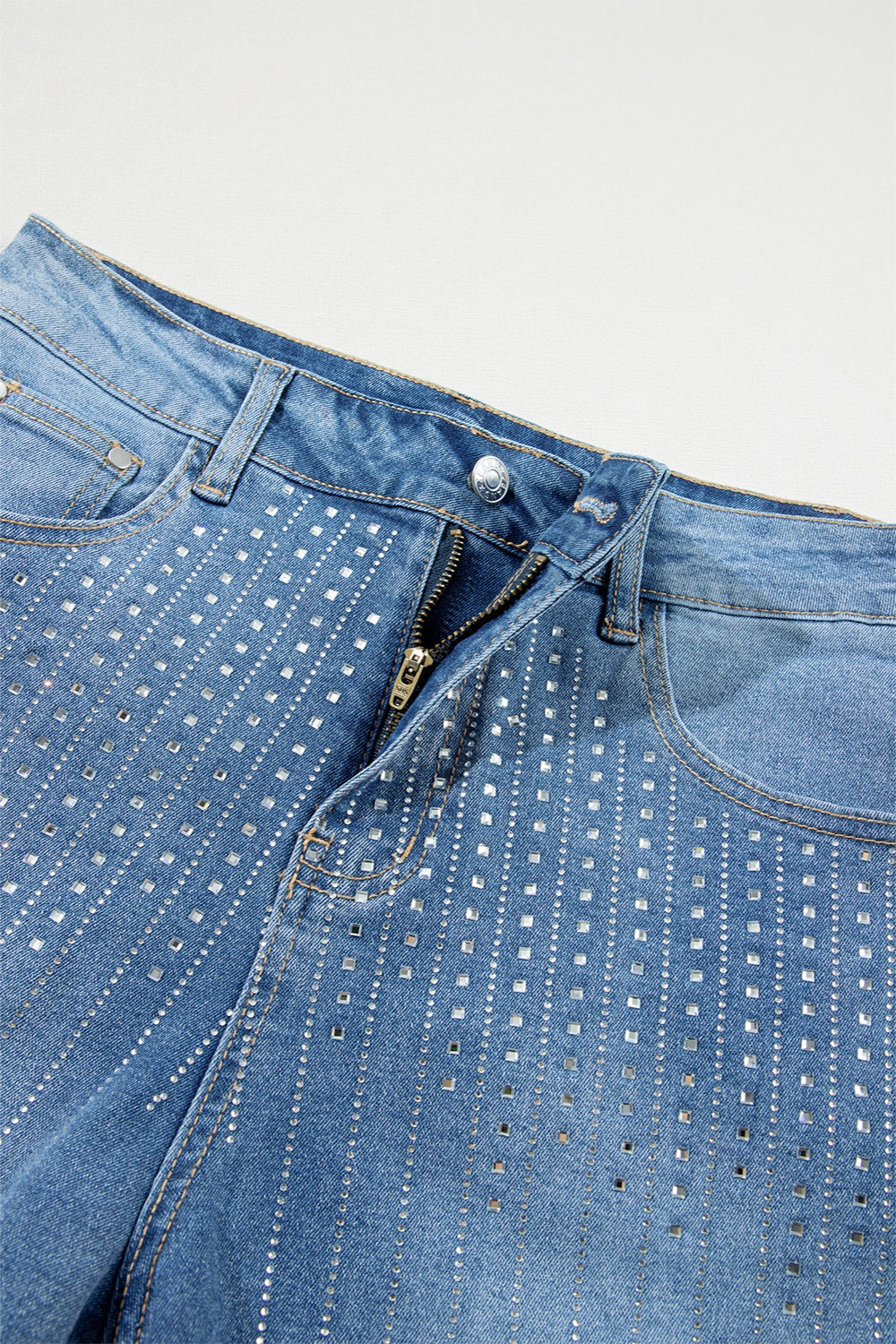 Rhinestone High Waist Denim Shorts