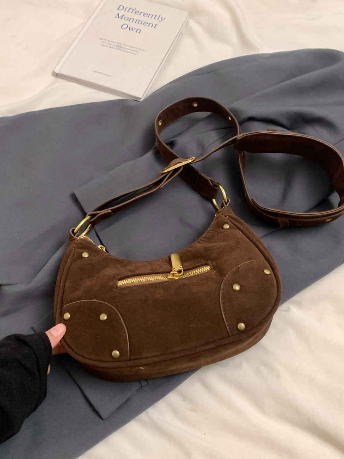 Suede Adjustable Strap Shoulder Bag