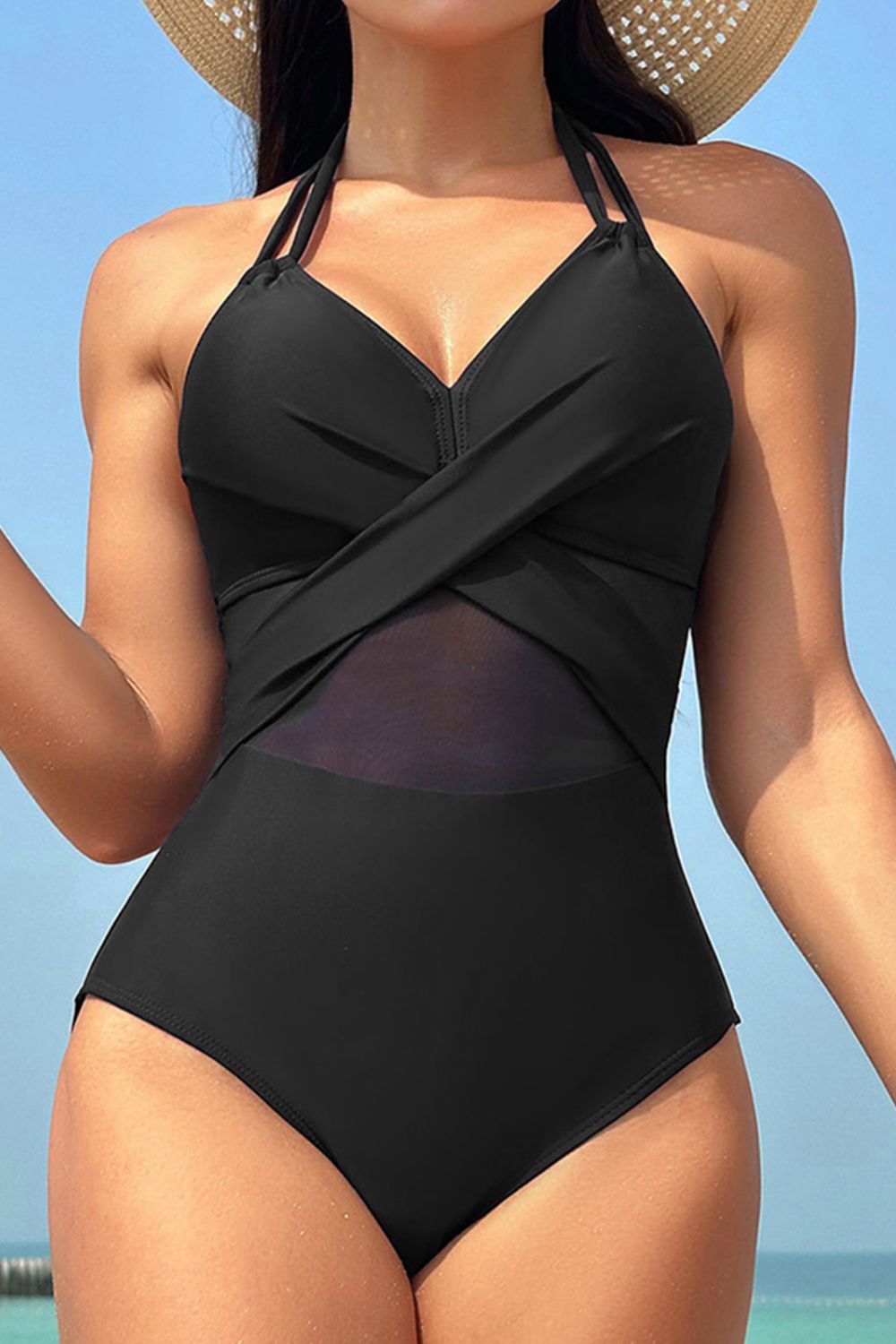 Crisscross Halter Neck One-Piece Swimwear (2 Variants)