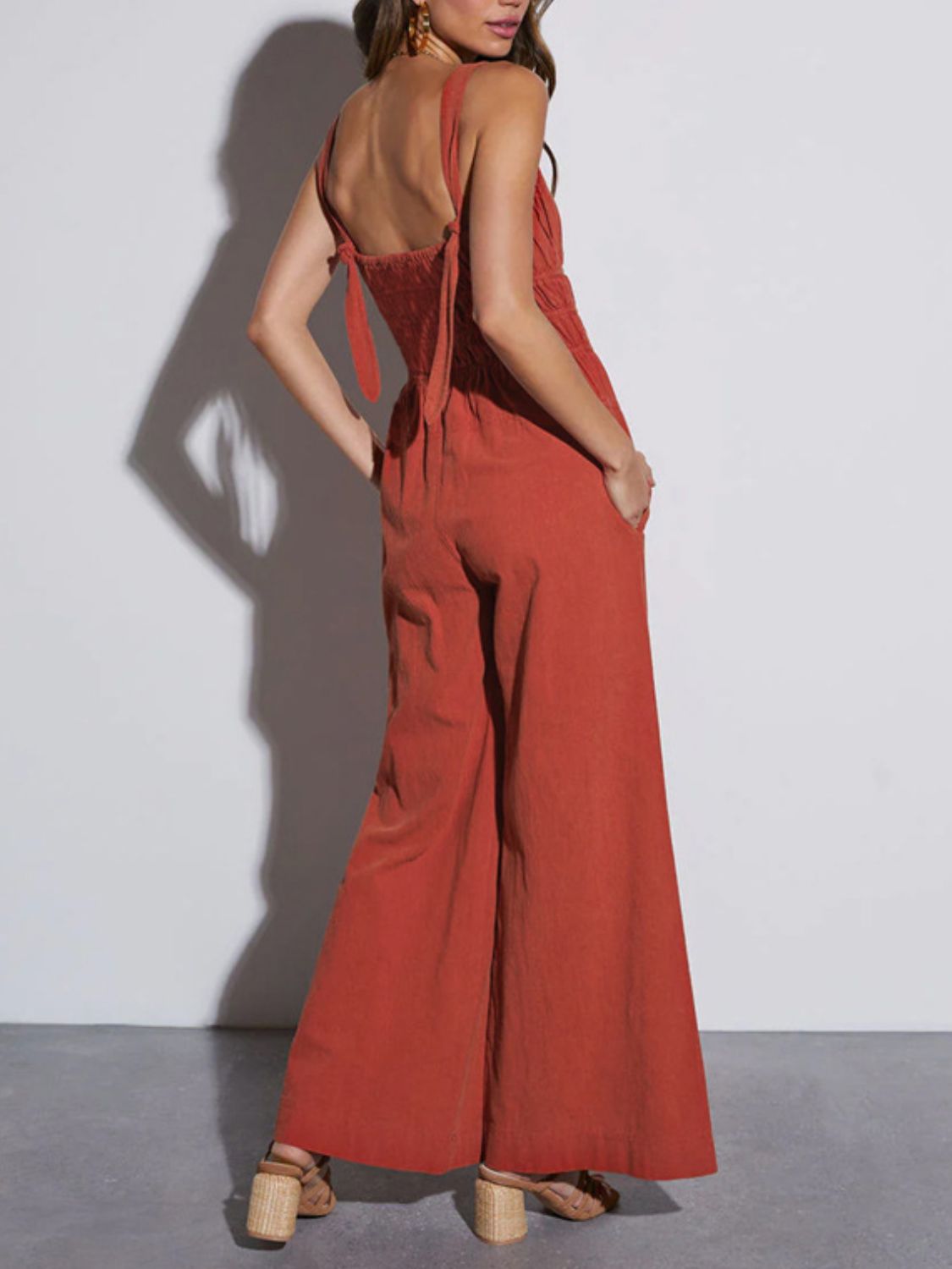 Perfee Ruched Wide Strap Jumpsuit with Pockets