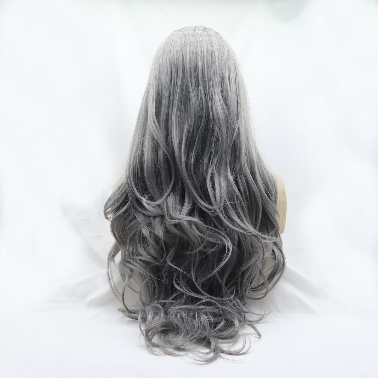 24'' Gray/Brown Root Long Wavy Lace Front Synthetic Wig