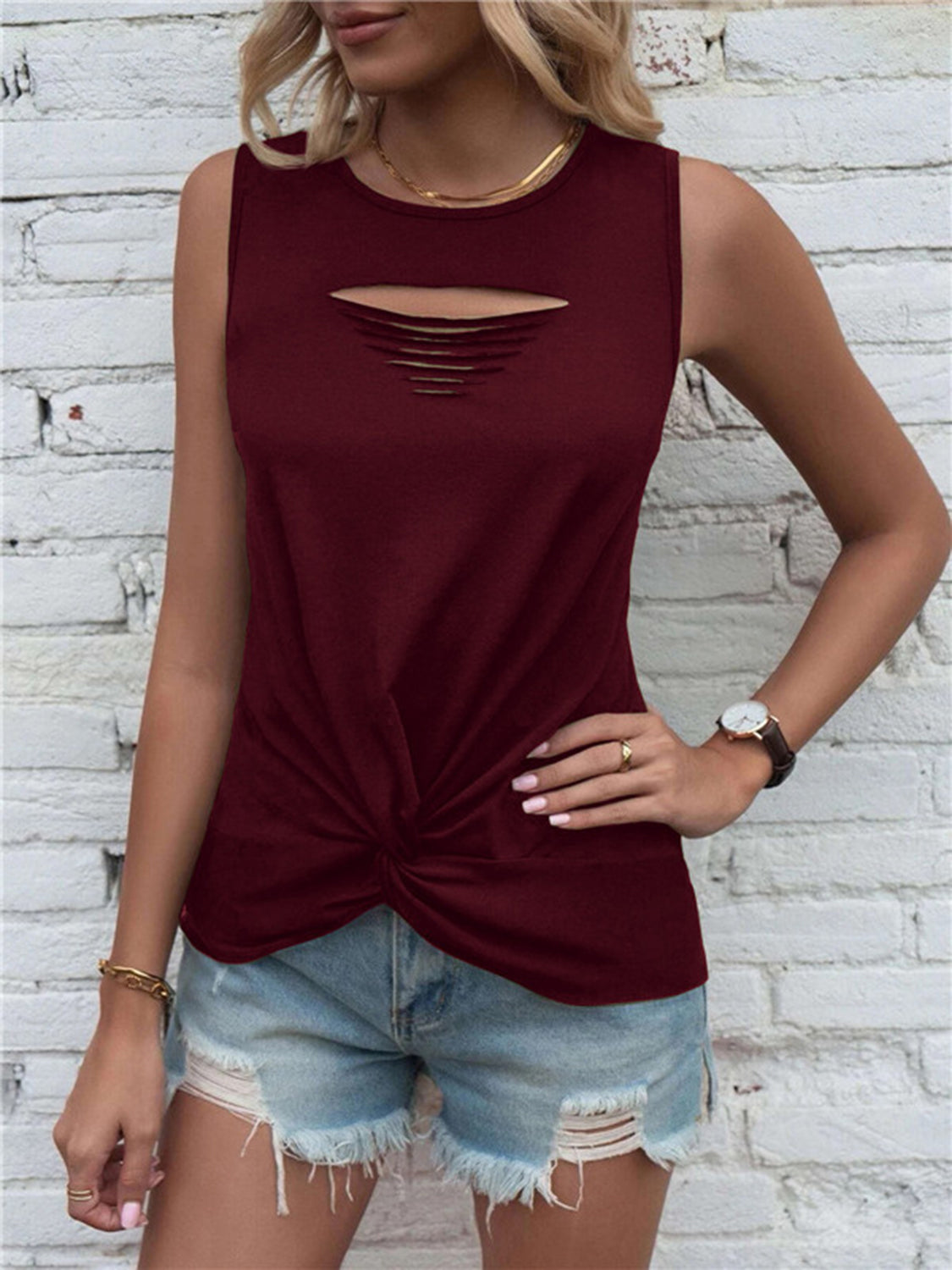 Cutout Twisted Round Neck Tank (4 Variants)