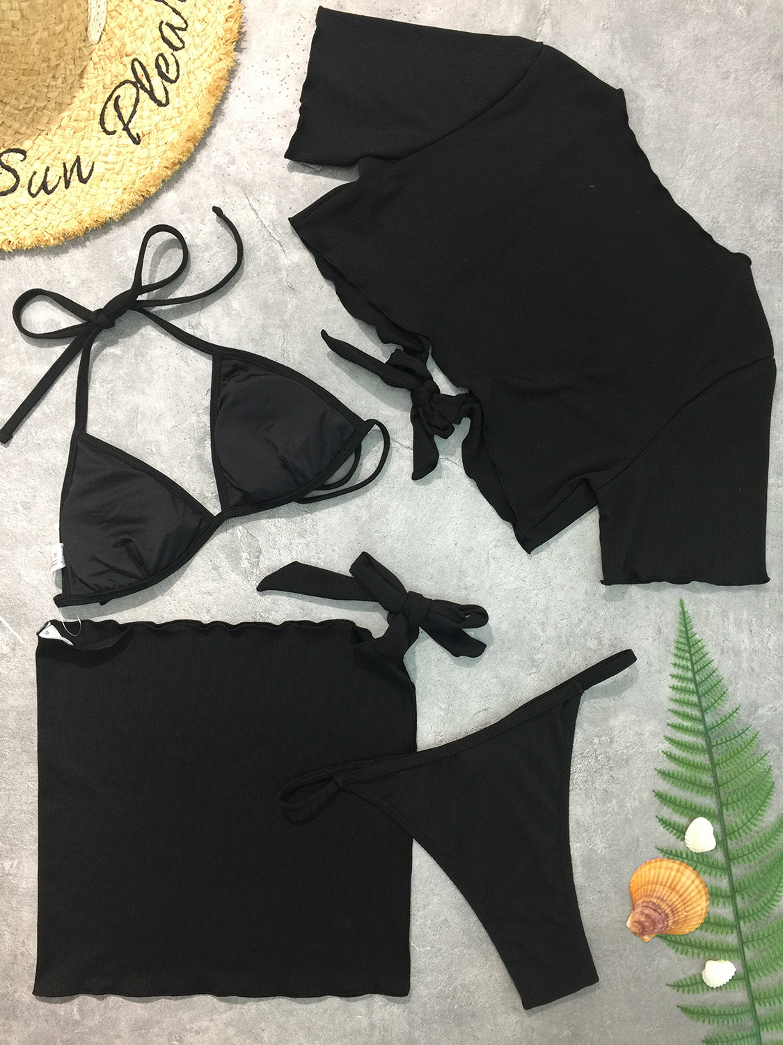 Halter Bikini & Cover Up 4-Piece Swim Set (3 Variants)