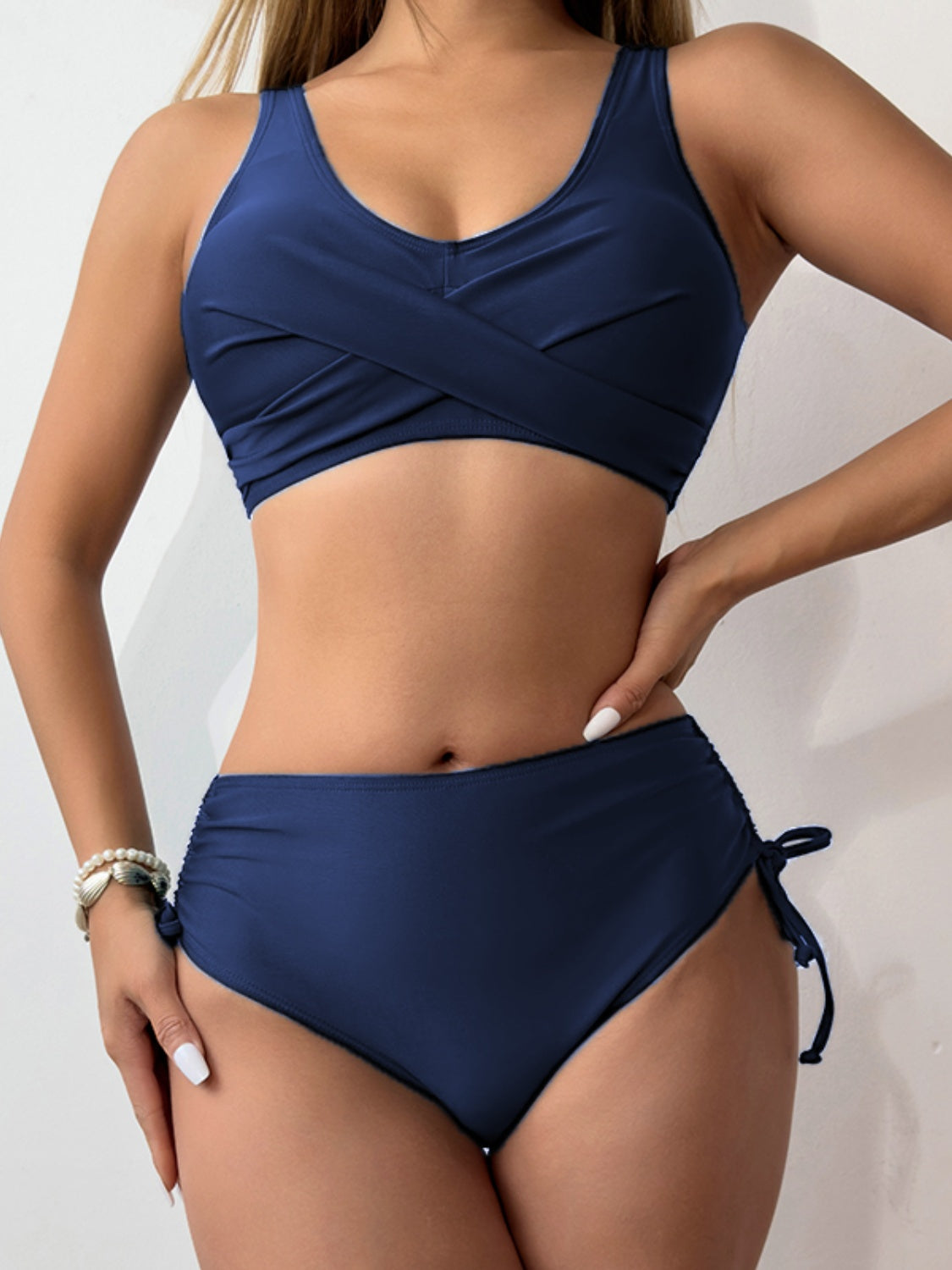 Criss Cross Top Wide Strap Swim Bikini Set (8 Variants)