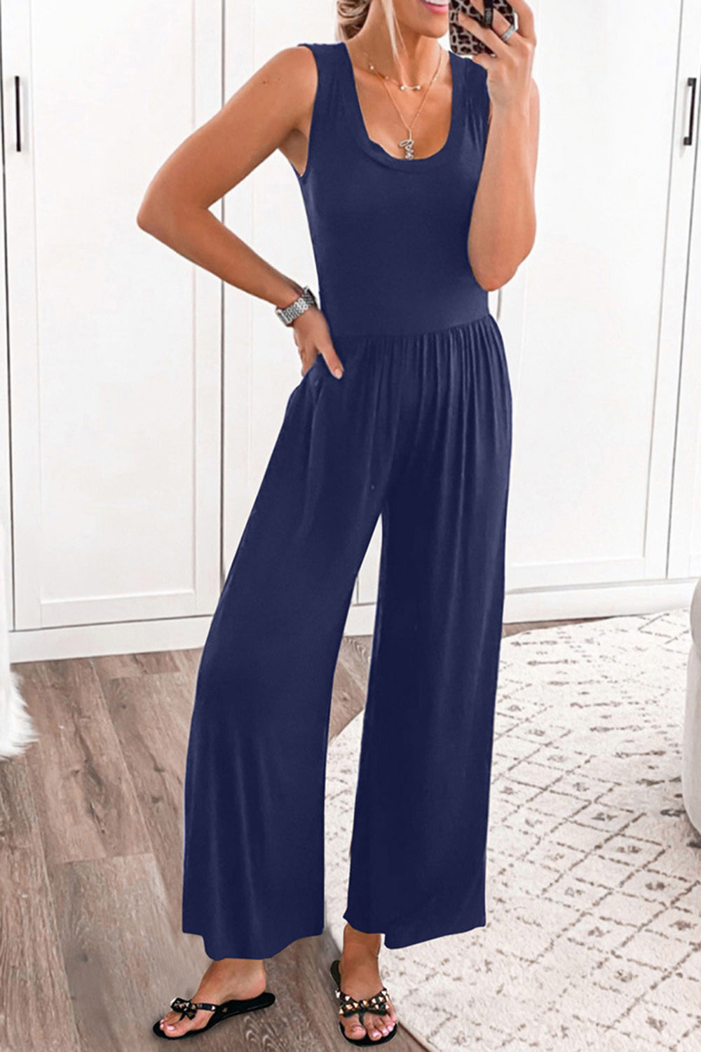 Full Size Scoop Neck Wide Strap Jumpsuit (4 Variants)