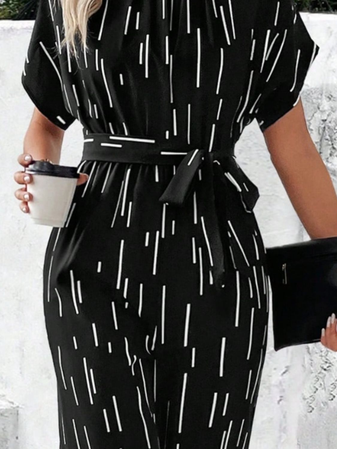 Tied Printed Mock Neck Wide Leg Jumpsuit (2 Variants)