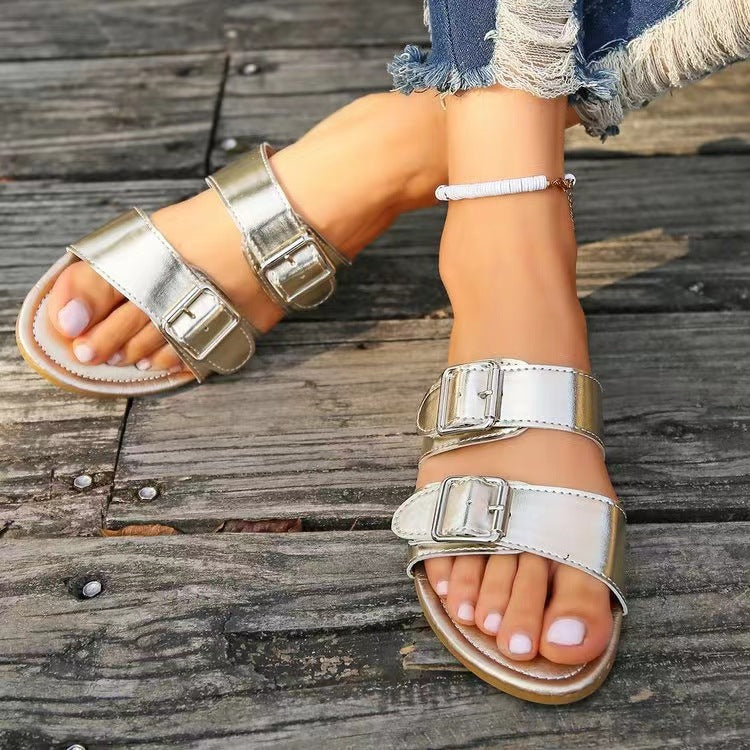 Open Toe Double Buckle Sandals (2 Variants)