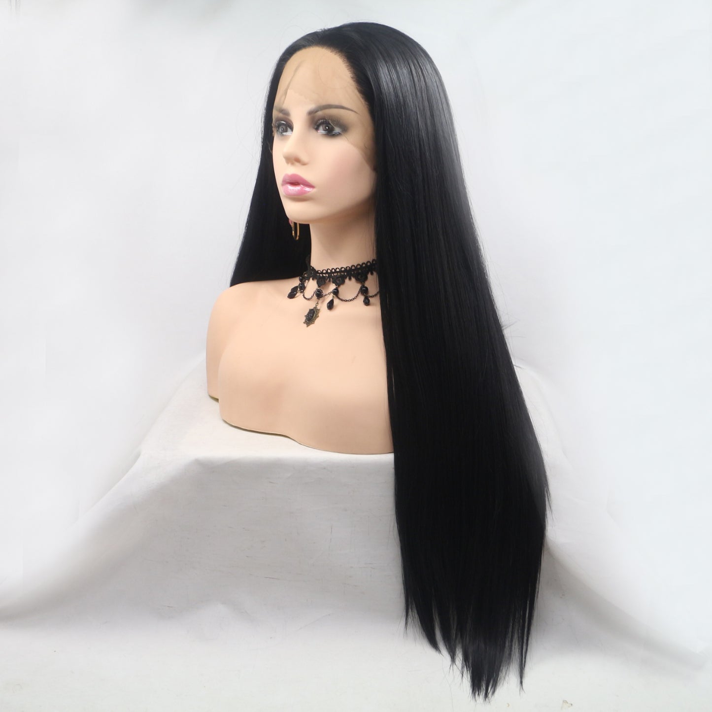 24'' Black Straight Long Lace Front Synthetic Wig