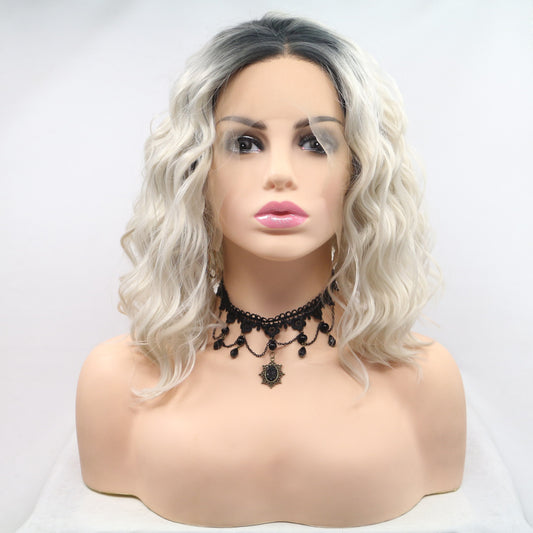 12" Blonde/Black Ombre Lace Front Synthetic Mid-length Wavy Wig